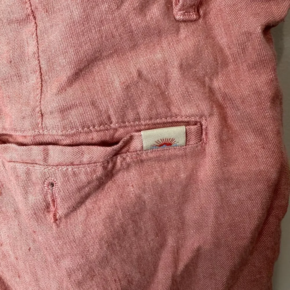 Faherty Men's Linen Blend Flat Front Short - Size 35 - Coral Color